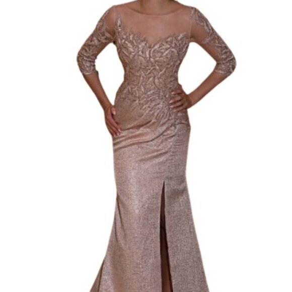 NWT Terani Couture 242M3374 Jacquard Mother of the Bride Dress Rose Gold Size 18 - Picture 1 of 6